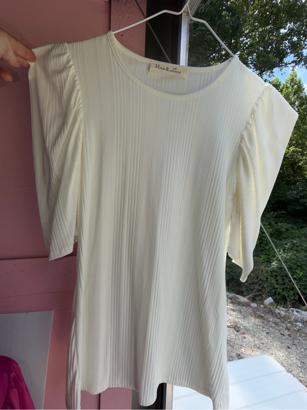 Vine & Love Women's Cream ribbed Puff Sleeve Knit Top NWT💓 medium